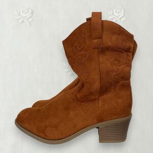 NEW Brown Tan Faux Suede Boho Western Stitched Cowgirl Mid Calf Boots US 10.5